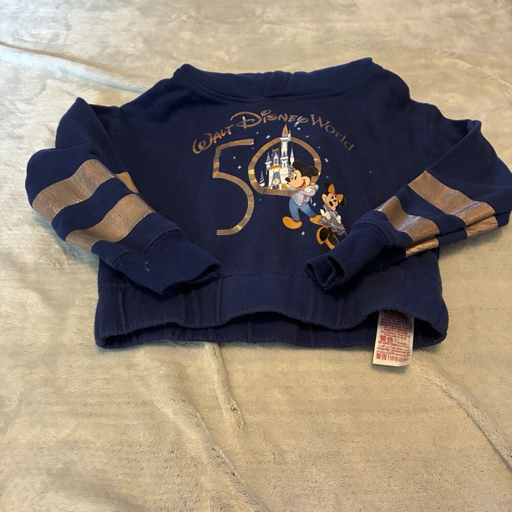 DISNEY : 50th Anniversary WDW Blue Crop Hoodie Walt Disney World Parks Small